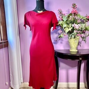 TALBOTS Burgundy Flowy Flutter Sleeve Chiffon Dress